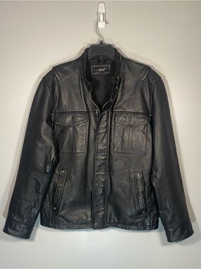 Black Rivet Men's Black Leather Bomber Jacket 100% Genuine Leather